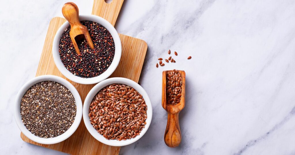 Bowls of Flaxseeds and Chia Seeds